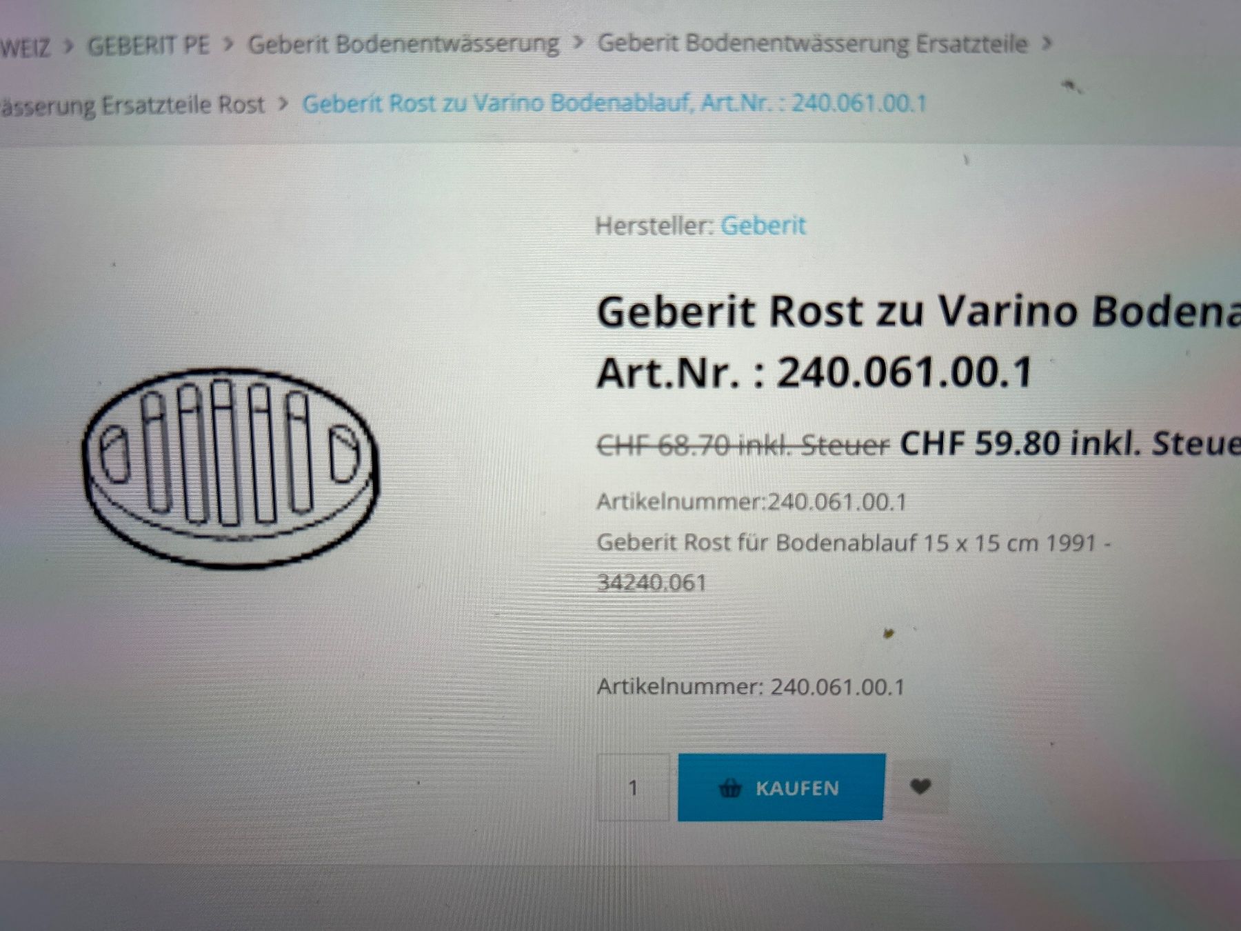 Docce: Geberit Rost zu Varino Bodenablauf – Nuovo e nell'imballaggio originale da zürich venduto da pauloreal 2