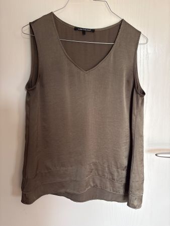 Luisa Cerano Satin Sommer-Top, olivgrün ärmellos Gr 34/36
