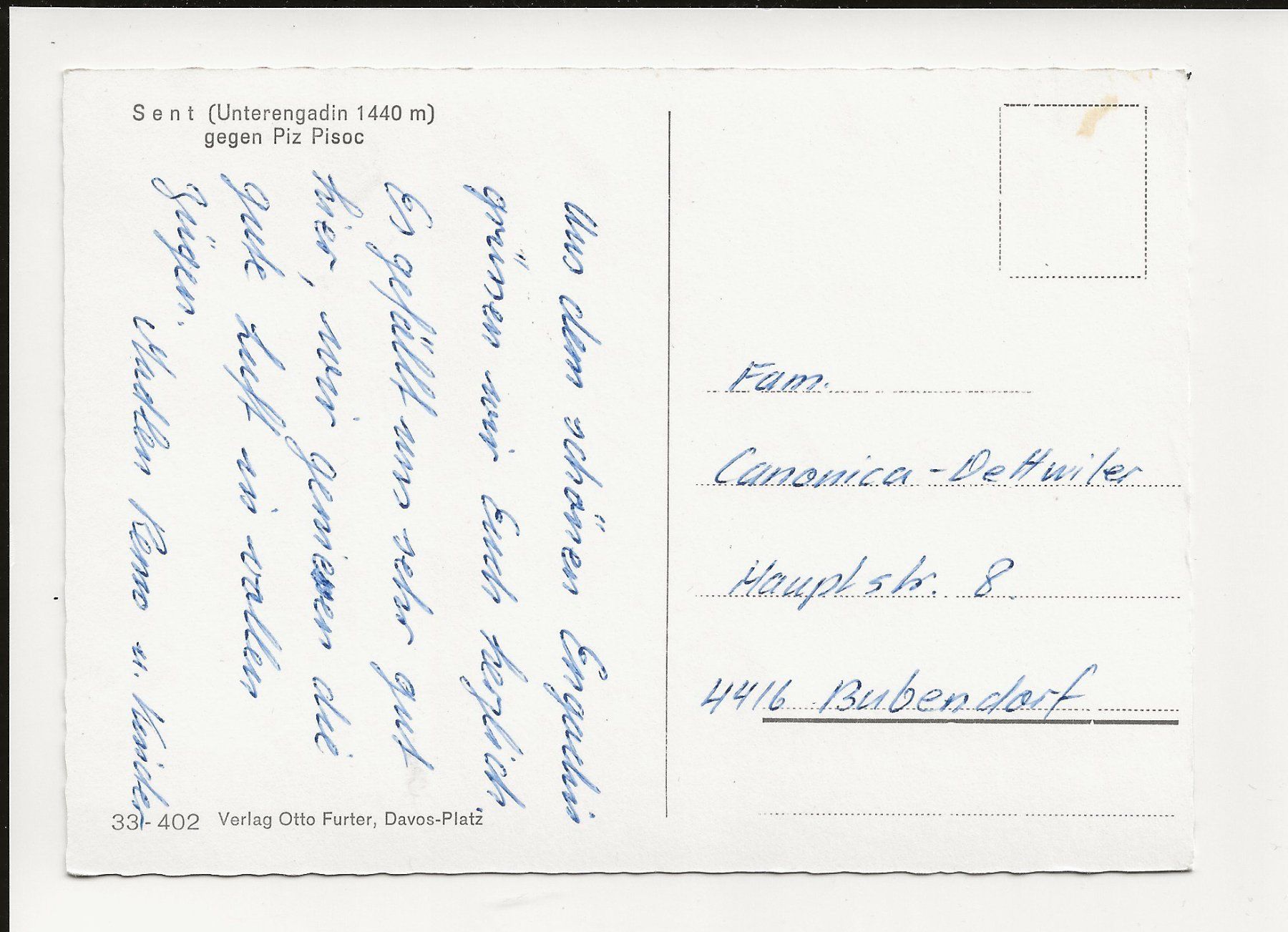 Cartoline postali: AK ca.1960  Sent (Unterengadin) – Usato da Greifensee venduto da 315WDO 1