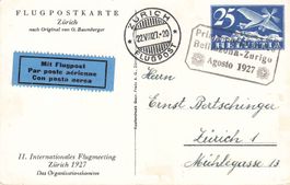 Zürich ZH Flugpost 1927 Luftansicht Baumberger