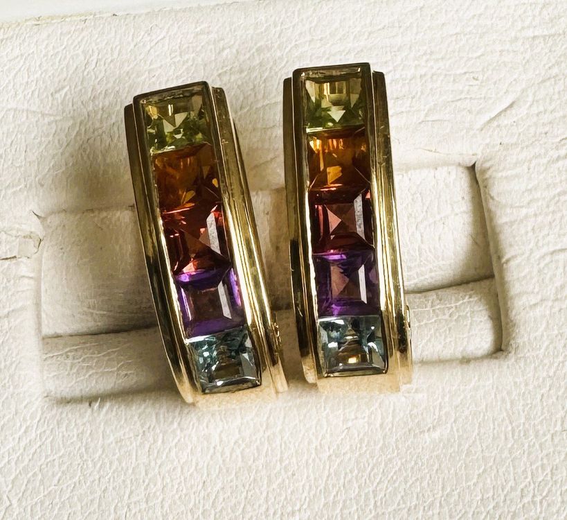 Creolen mit bunten Edelsteinen 18Karat Gelbgold 5