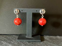 Red Coral Earrings Sterling Silver