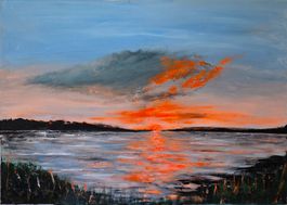 Peinture originale — Coucher de soleil sur le lac 50×70 cm