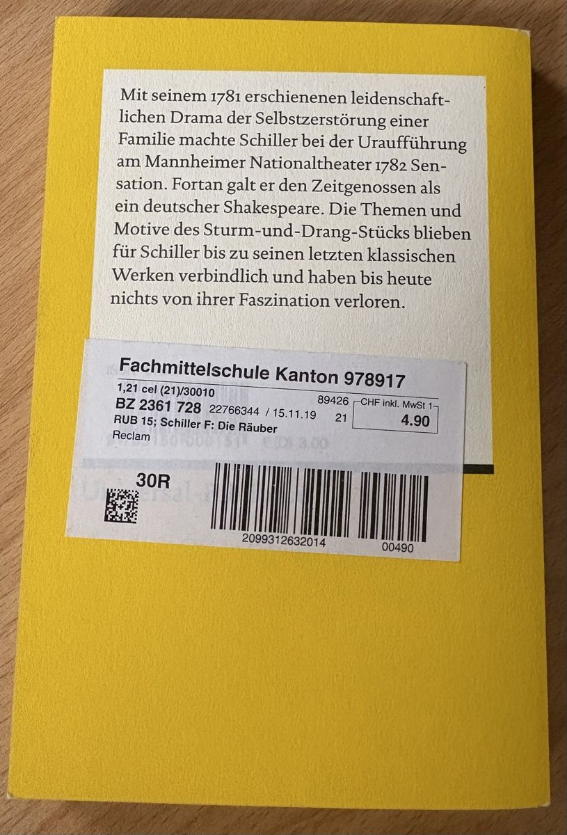 Libri: Die Räuber von Friedrich Schiller – Usato da Hünenberg See venduto da spartakus02 1