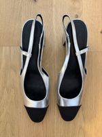 H&M Slingback Pumps silber schwarz Absatz