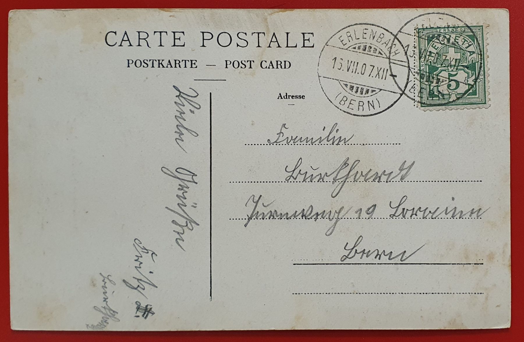 Cartoline postali: Erlenbach BE 1907 – Usato da Kreuzlingen venduto da Rschweiz1 1