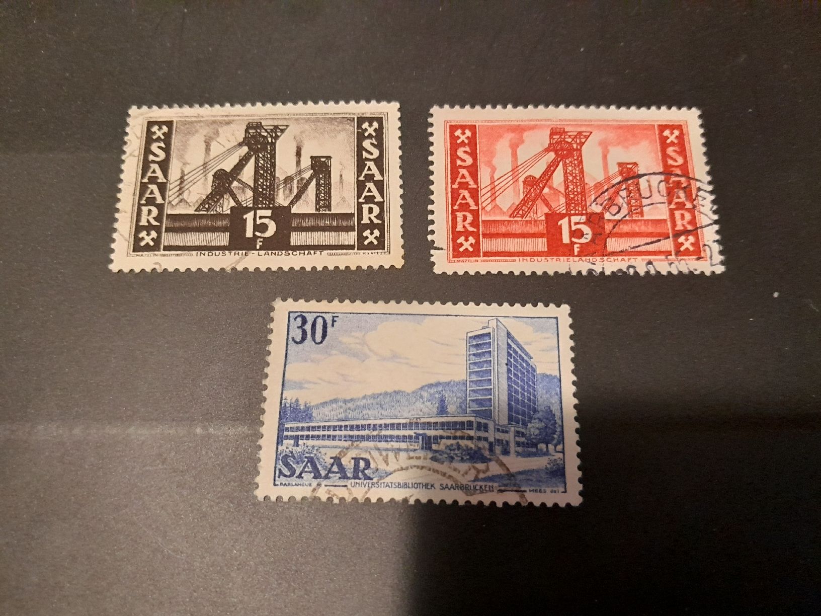Alle Briefmarken: Sarre 3 timbres 1952 – Gebraucht aus Marly von globetrotter1723