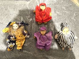 4er Set Vintage Miniatur Porzellanpuppen Harlekin/Clown