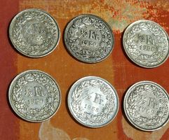 6x 1/2 Franken Schweiz Silber