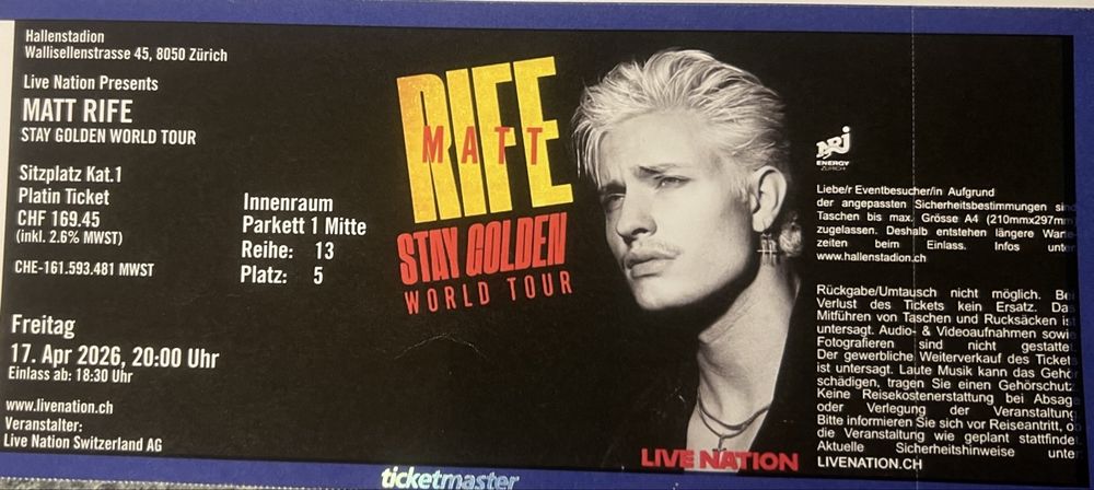 Matt Rife Ticket, Zürich, 17. April 2026, Kat. 1 Top! (Neu und ...