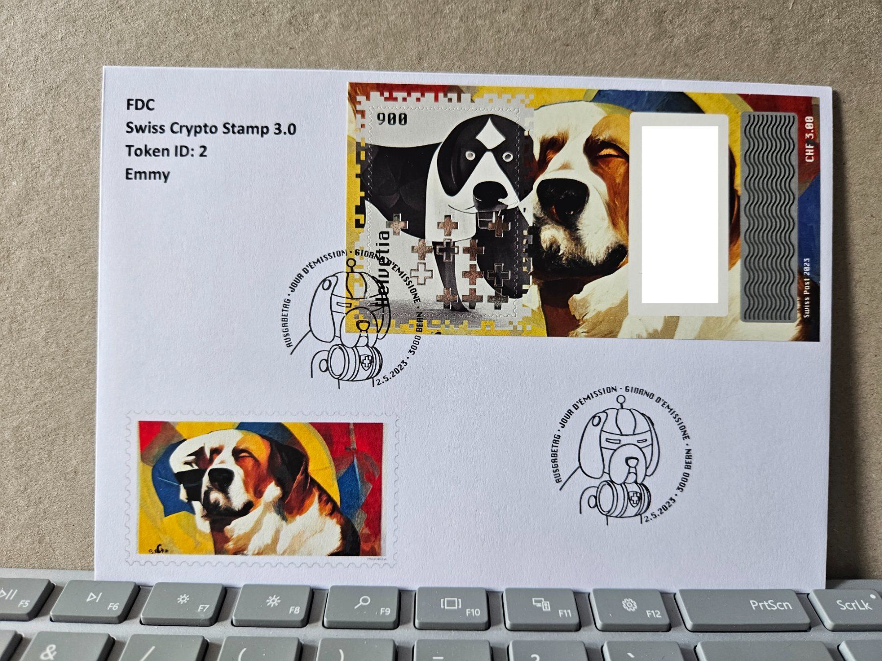 Tutti i francobolli: FDC Swiss Crypto Stamp 3.0, ID2, Emmy – Usato da Rickenbach SO venduto da Bytebull