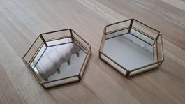 2x Deko Tablett Messing Spiegel