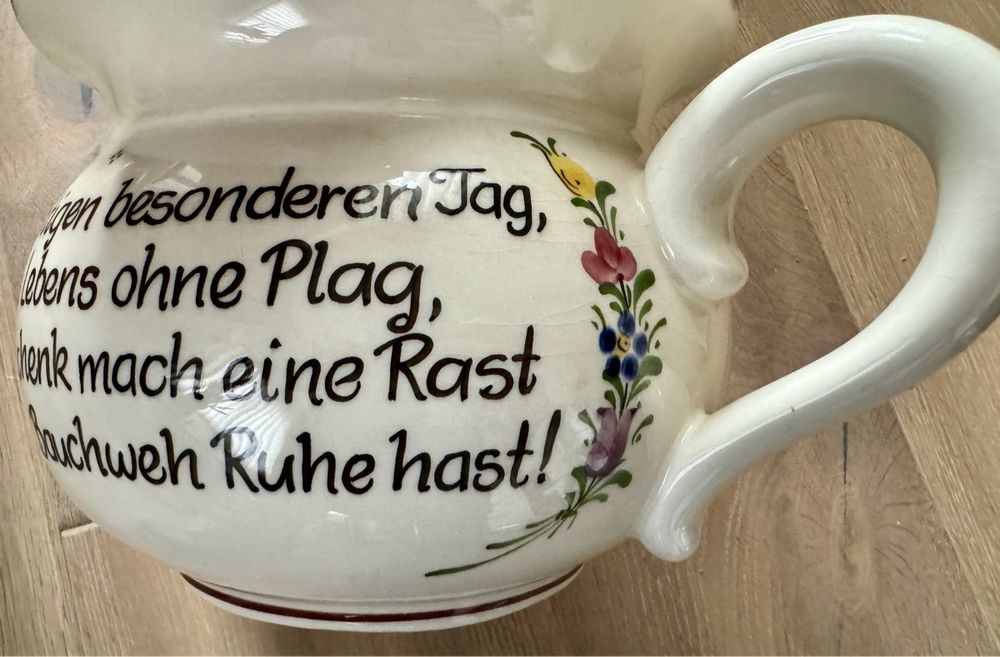 Schöner Nachttopf Keramik / Porzellan mit Spruch vintage Kaufen auf