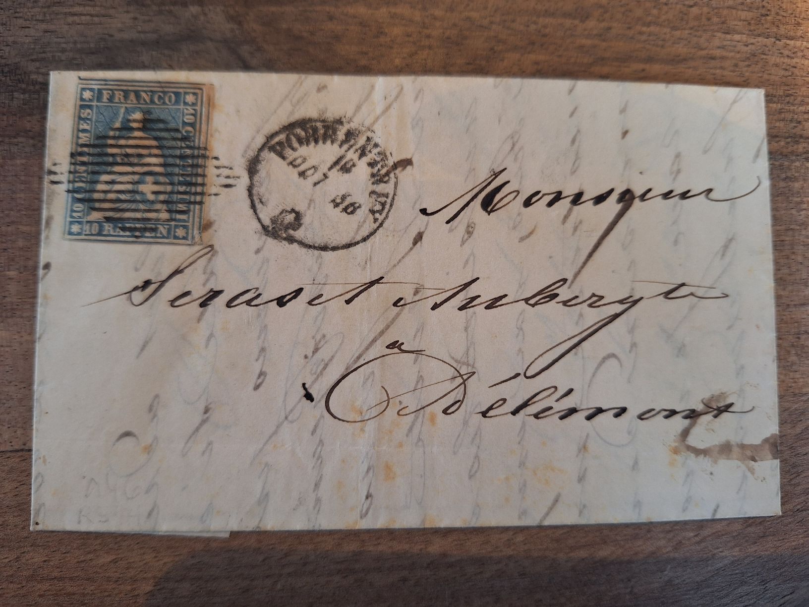 Alle Briefmarken: Strubelbrief 23F mit Attest Kat. 2500.- Pruntrut - Delsberg – Gebraucht aus Balgach von SIMEON27