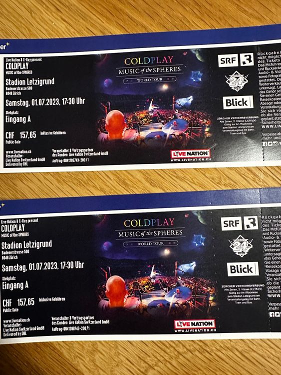 **2 X COLDPLAY TICKETS **1.7.23 Stehplatz | Kaufen Auf Ricardo