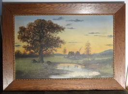Orginalgemälde in Oel: Landschaft Weiler/Dorf, A. Esche