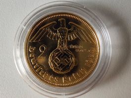 2 Deutsche Reichsmark 24K vergoldet 1939A