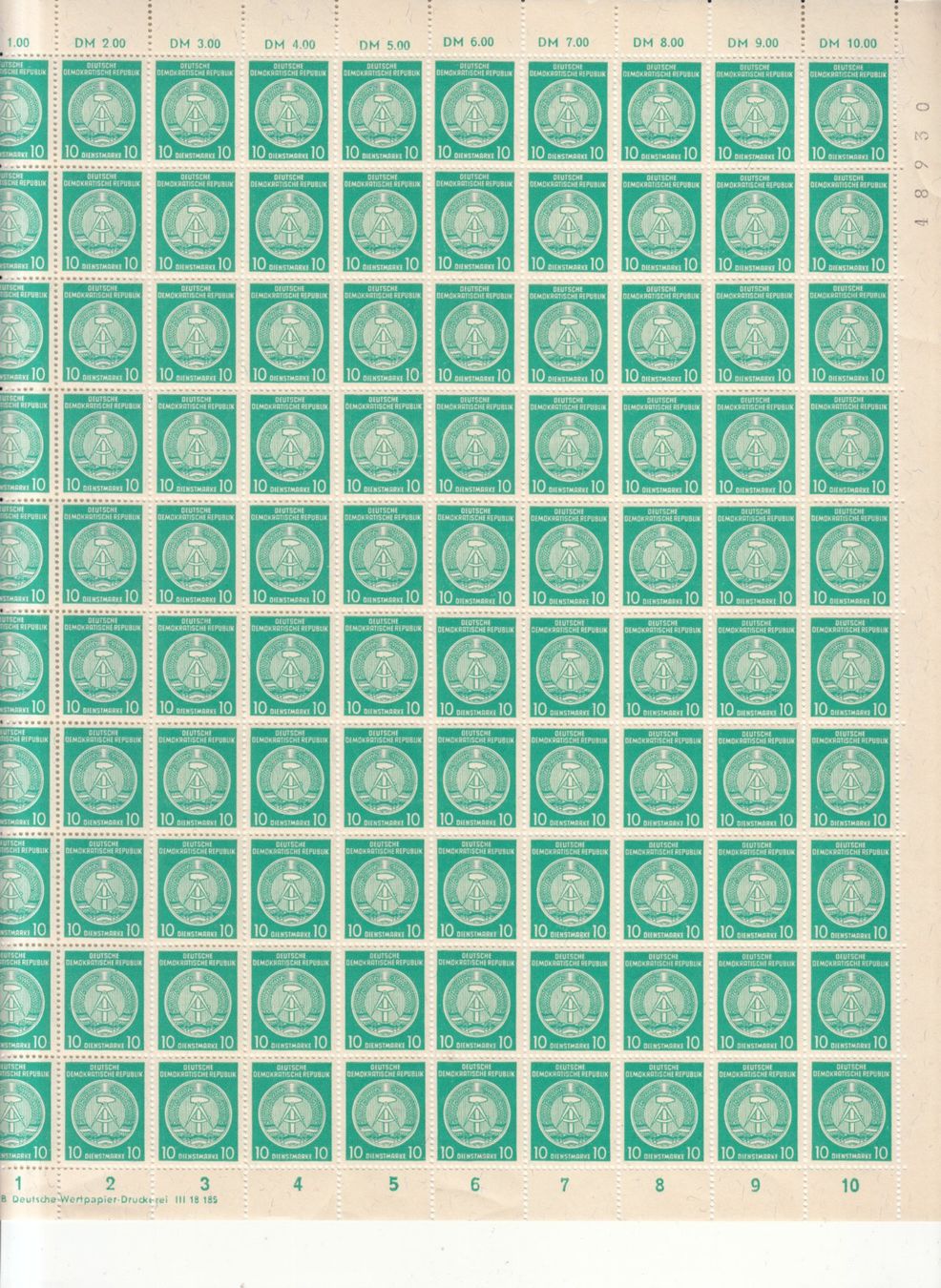 Tous les timbres: DDR Dienstmarken A Mi 35y Originalbogen postfrisch – D'occasion à Bürglen TG par StampGraf 1