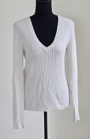 Damen Pullover Tommy Hilfiger Zopfmuster Weiss Grösse M