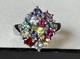 Ring, Granat, Peridot, Citrin, Tansanit, Amethyst, Gr. 57