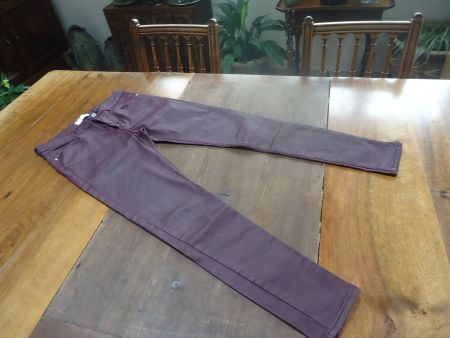 Pantalon coton enduit strech Mango bordeaux - S/36