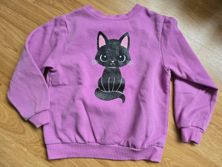 Kinder Pullover lila mit Katzenmotiv Grösse 122/128