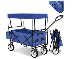 Bollerwagen blau faltbar, mit Dach, mit Kunststoffrädern
