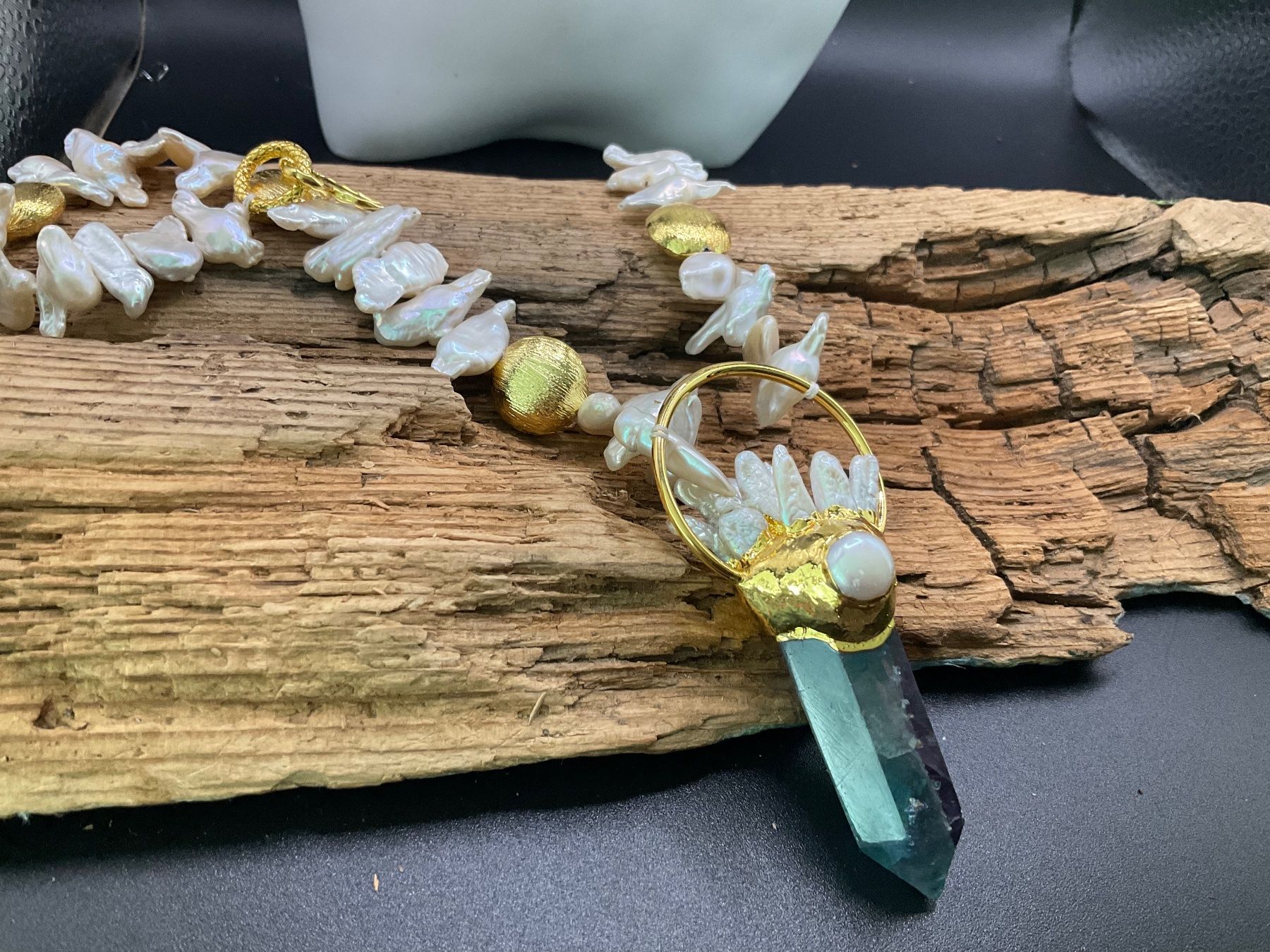 Catenine: Collier Biwaperlen und Fluorit Anhänger – Nuovo (secondo la descrizione) da luzern venduto da Alpendorf1 4