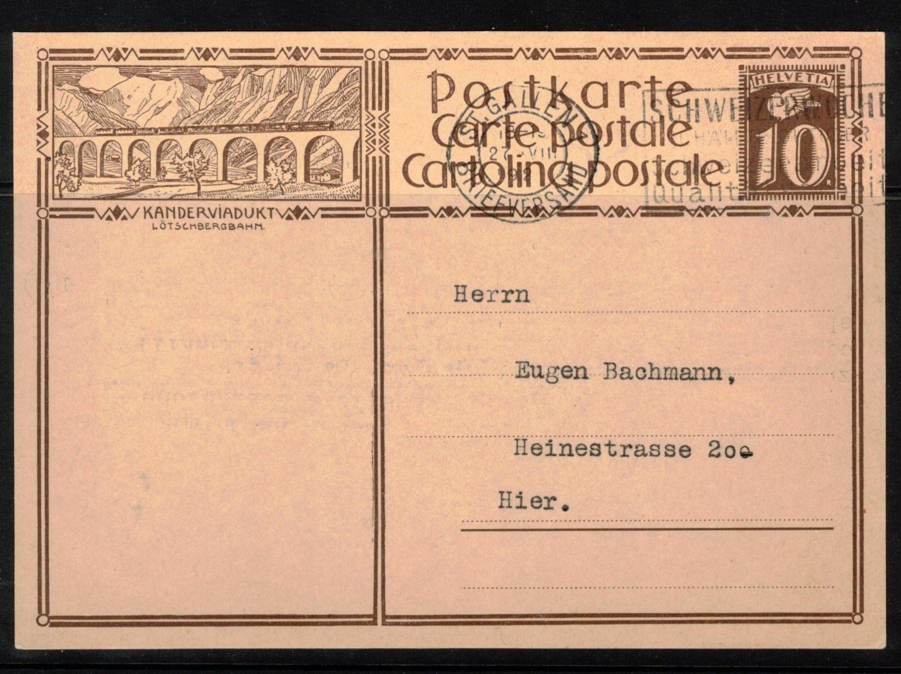Tutti i francobolli: 1929 Postkarte nach St. Gallen – Usato da Rheinau venduto da loxis