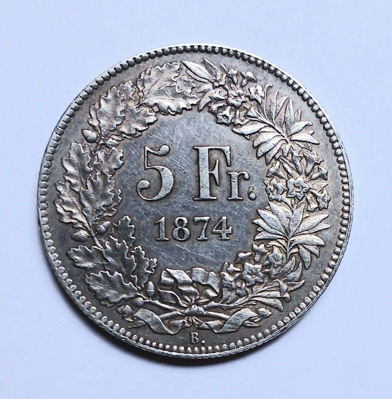 Alle Münzen: 5 Fr argent 1874 – Gebraucht aus Sciernes-d'Albeuve von Dojo004 1