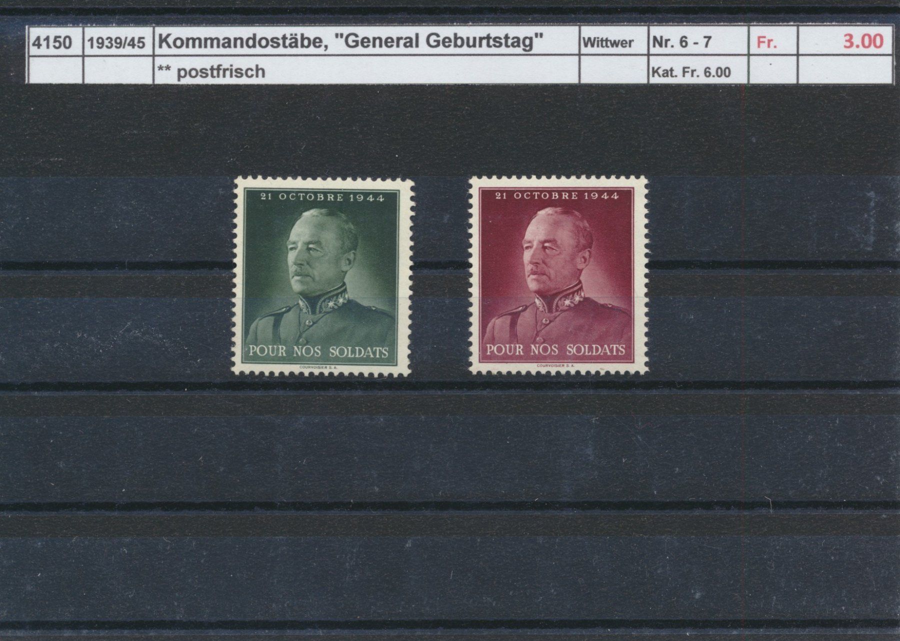 Tutti i francobolli: 1939/45 Kommandostäbe, "General Geburtstag", ** postfrisch – Nuovo (secondo la descrizione) da Winterthur venduto da Zupogeru