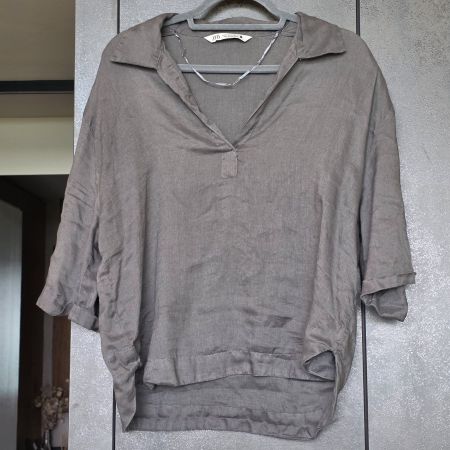 🐸 ZARA LEINENBLUSE XS GRAU BLUSE LEINEN OBERTEIL TUNIKA
