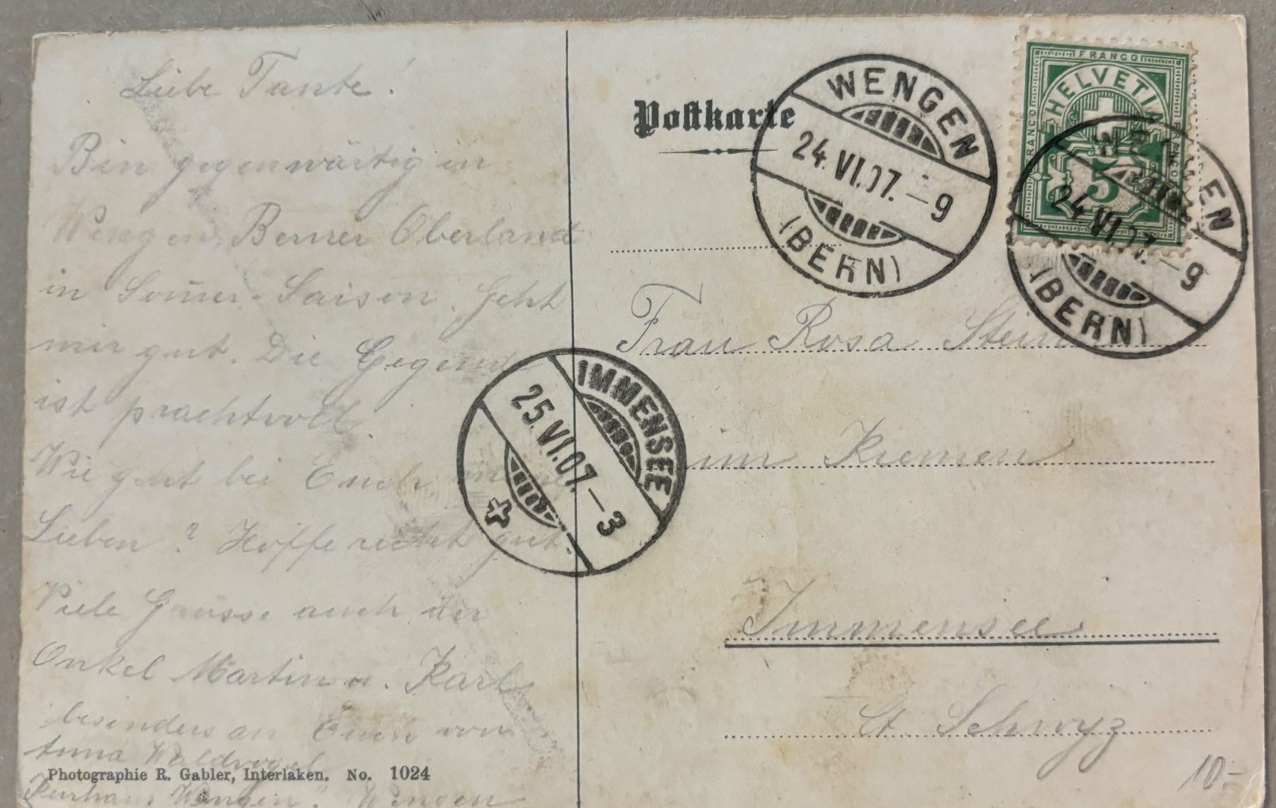 Cartoline postali: Wengernalp, Bergbahn, Dampflokomotive, 1907 – Usato da Frauenfeld venduto da Merk52 1