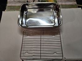 Edelstahl Backofenplatte 35 x 25 cm mit Rost