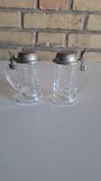 2er Set Vintage Mini Bierkrüge Glas mit Zinndeckel