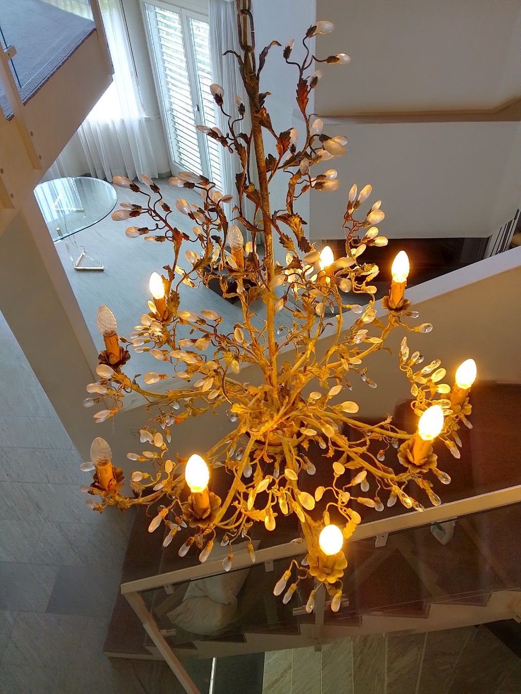 Lampade: Einzigartiger Kronleuchter mit Glasblattdesign, Vintage – Usato da Zürich venduto da phipho 1