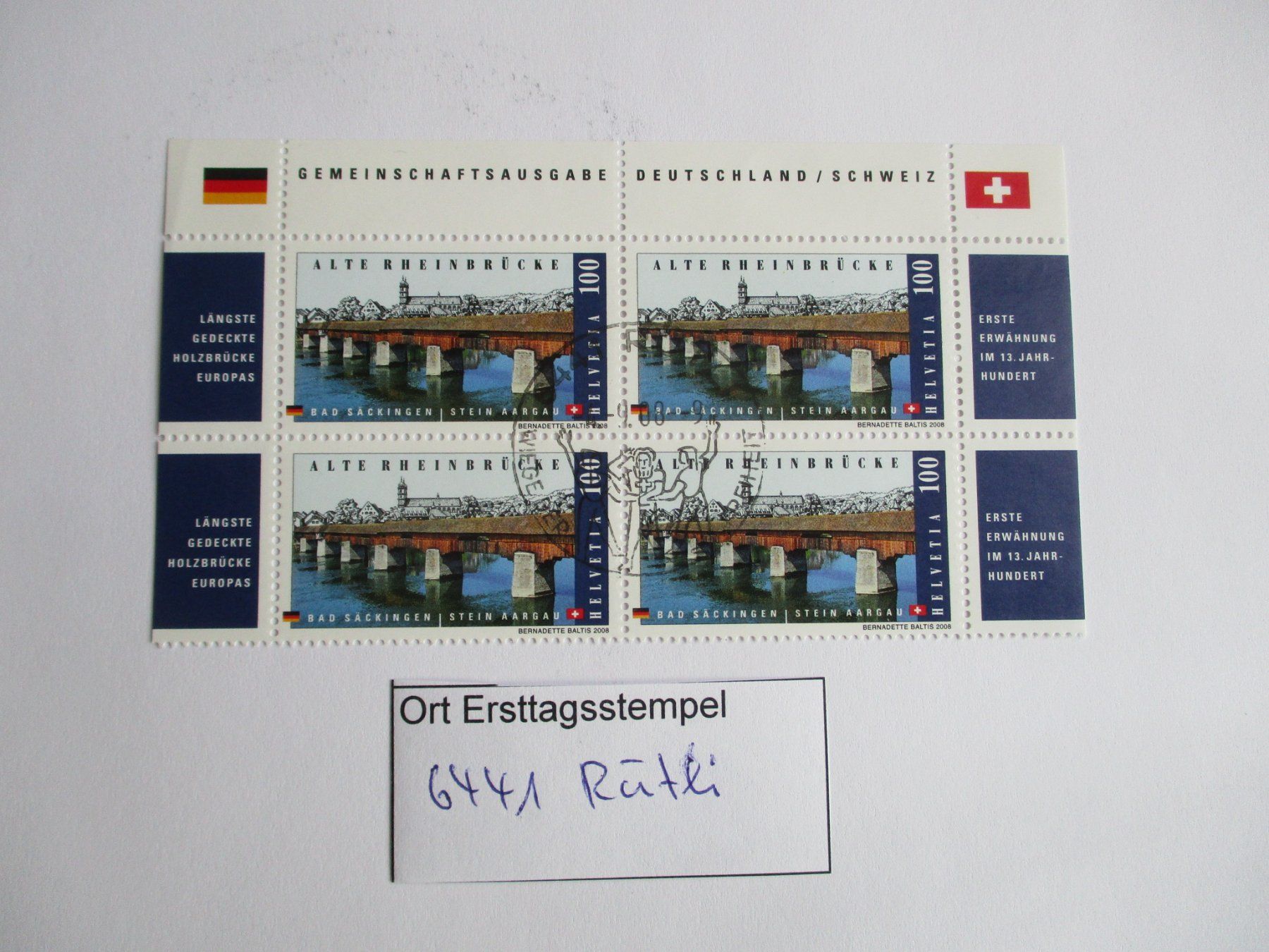 Tous les timbres: Viererblock mit Ort Ersttagsstempel 6441 Rütli – D'occasion à Langnau b. Reiden par Aktuell88