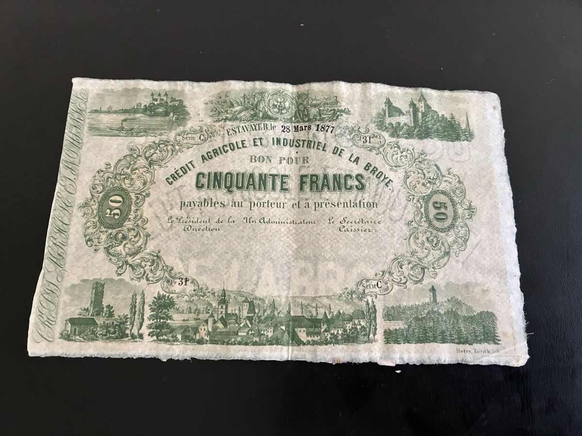 Banconote: 50 Franken 1877 – Usato da Dällikon venduto da Woldbanknoten