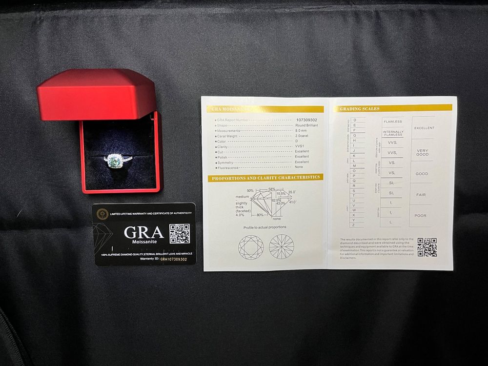Bague En Argent 925 Avec Pierre Moissanite 1 Carat - Ajustable - Neuf Avec étiquettes