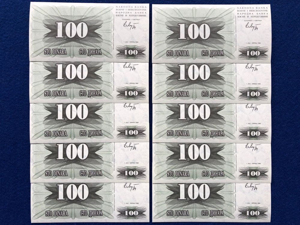 Bosnien und Herzegowina 1992 - 10x100 Dinara UNC (Neu (gemäss ...