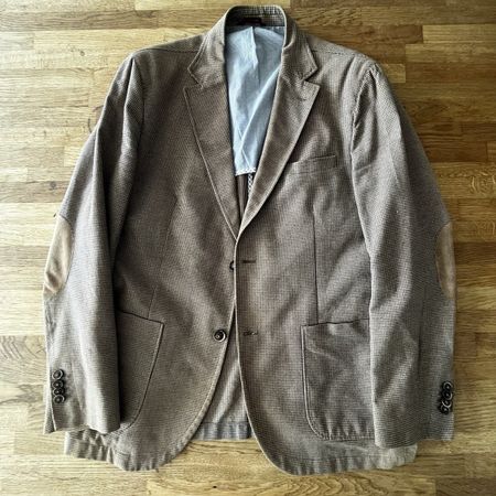 Men Houndstooth Blazer with Elbow Patches - Size L/XL