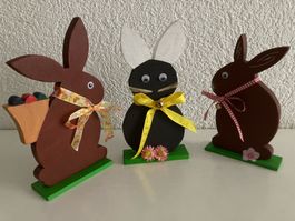 Osterhasen, Deko, 3er Set aus Holz