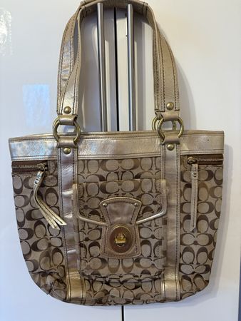 Coach Handtasche Shopper Beige/Gold, Top Zustand!