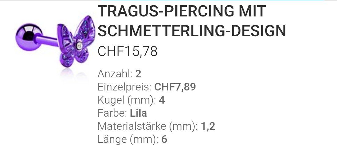 Gioielli per piercing: Piercing für Frauen – Nuovo e nell'imballaggio originale da Winznau venduto da zap_y6wx