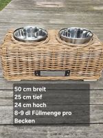 Futterbar Happy House Rattan 50x25x24 cm zwei Näpfe
