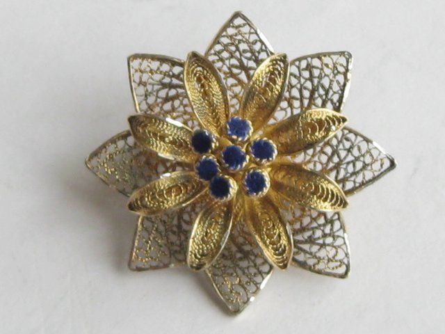 Spille & Fermagli: Antik Brosche Silber 835 vergoldet Emaille Rosette Blüte – Usato da Ermatingen venduto da Decovin 4