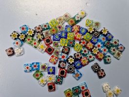 Perles carrées plates 8 mm mixtes Millefiori MURANO 15 pcs