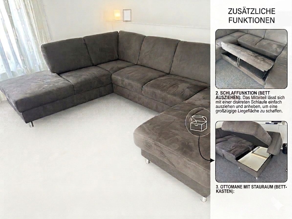 Sofas: Ecksofa mit Schlaffunktion und Stauraum, grau, 3.14m – Gebraucht aus Amriswil von Rederic7 1
