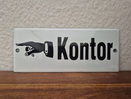Emailschild Kontor links Vorsicht Büro Retro Emaille Schild