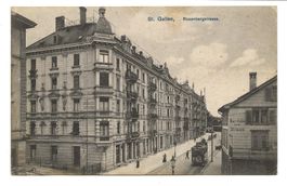 St. Gallen - Rosenbergstrasse  Bier-Halle Strauss  Tram 1908